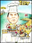 CHEF AND GOLF CARTOON PORTRAIT, CARICATURE PICTURE